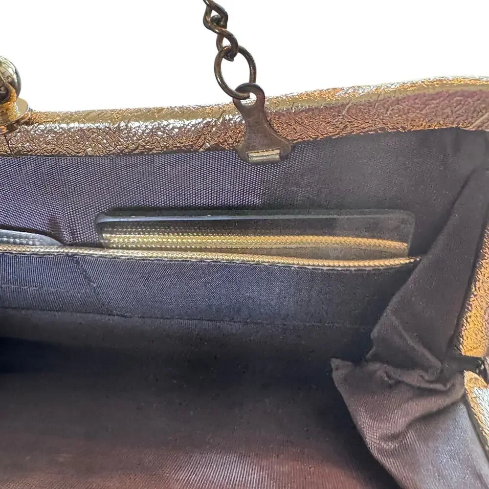 Vintage 1960's Gold Crinkle Metallic‎ Clutch Convertible Evening Handbag